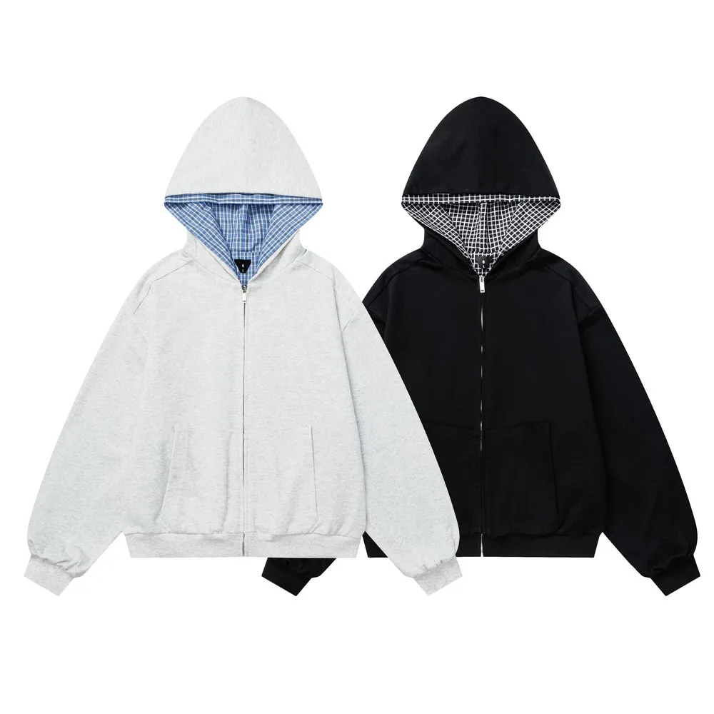 Tragen Sie beide Seiten winddichte Kapuzenpullover mit Reißverschluss für Damen und Herren, Acamedia Grunge Goth Y2K Streetwear, übergroße Winterjackenmäntel