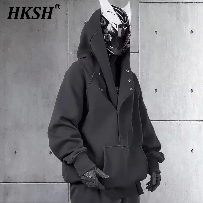 

HKSH Spring Autumn Winter New Male Tide Dark Punk Sweatshirt Ninja Streetwear Turtleneck Hoodie Y2K Loose Sportswear Coat HK3034