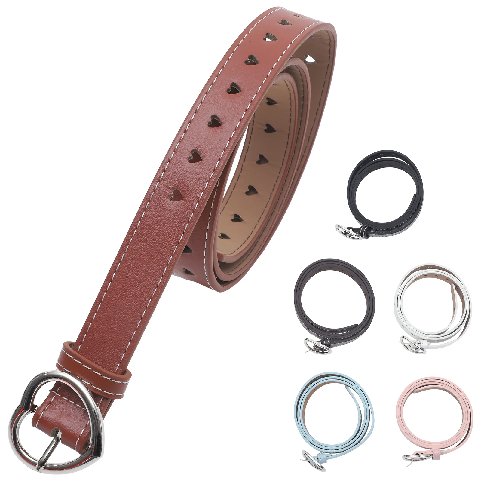 

6pcs Heart Belt Women Adjustable Waist Belt With Buckle Thin Imitation Strap Waist Jeans Pants Dress Belts