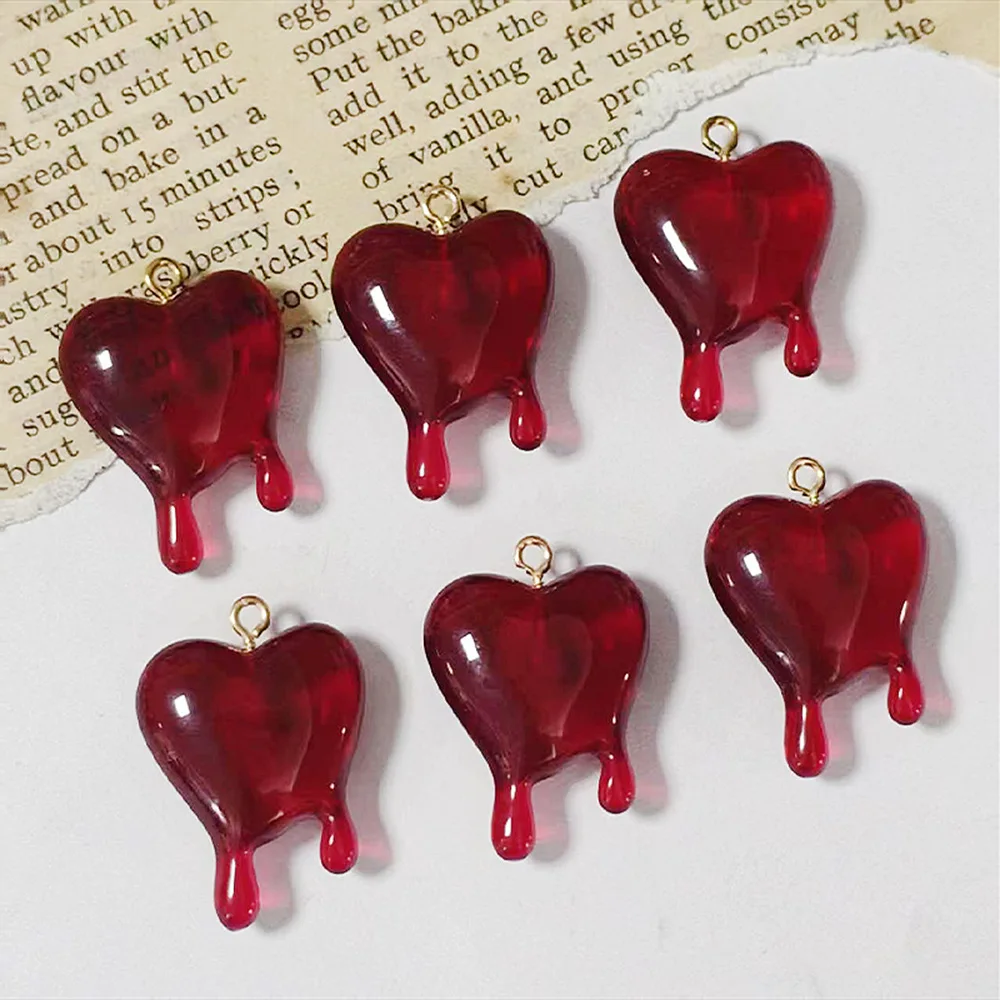 10pcs Drop Blood Heart-shaped Resin Charms Hallowmas  Pendants for DIY Earring Necklace Jewelry Keychain Making Accessories
