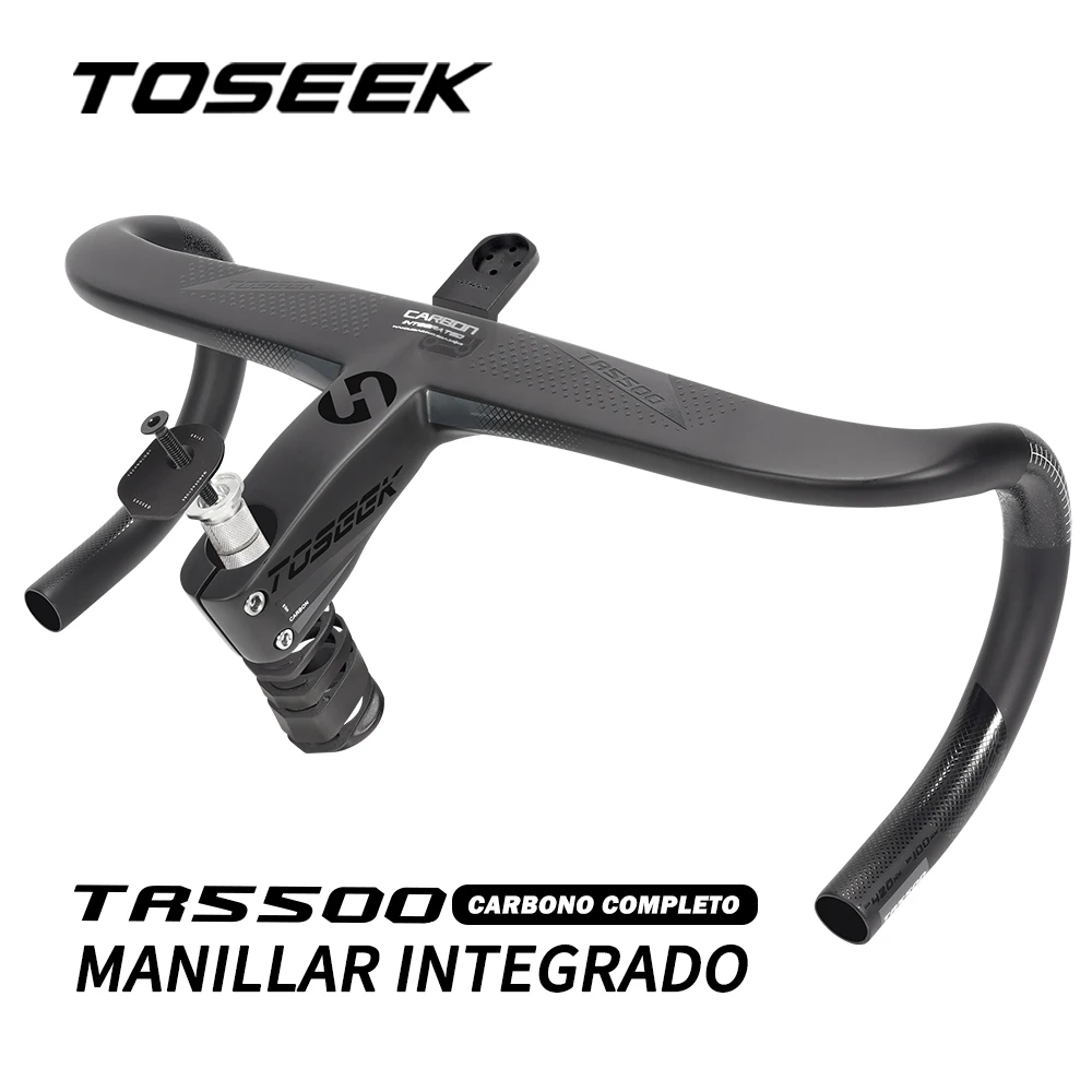 Manillar de bicicleta TOSEEK TR5500, manillar de carbono T800, manillar de carretera integrado de 28,6mm con soporte para ordenador de bicicleta