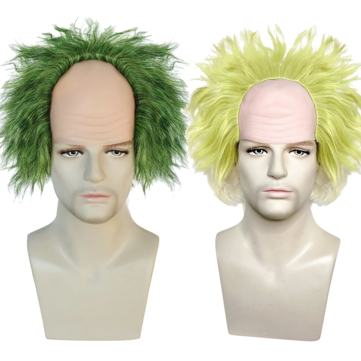 Beetle Juice 2 Cosplay Wig Beetlejuice Adam Wig Green Wavy Wig Half Bald Old Man Hair for Halloween Costume Role Play Party Wigs