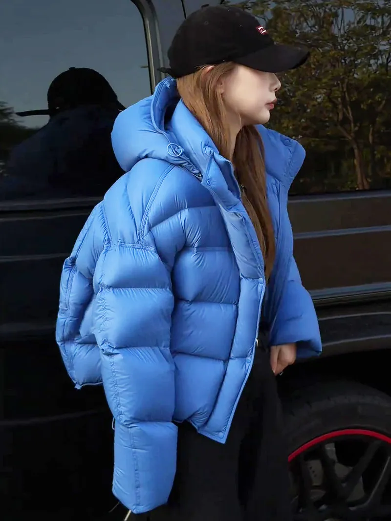 

Синяя короткая женская утепленная зимняя куртка-пуховик с капюшоном, повседневная, свободного кроя, из нейлона, с наполнителем из белого утиного пуха, теплая, для ежедневной носки