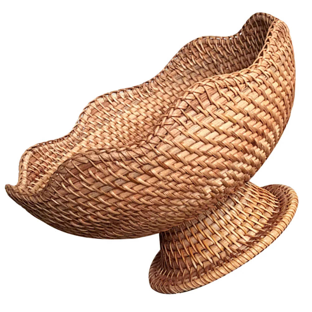 Rattan Fruit Plate Pedestal Display Basket Food Storage Tray Serving Seagrass Woven Baskets Wallet Jewelry