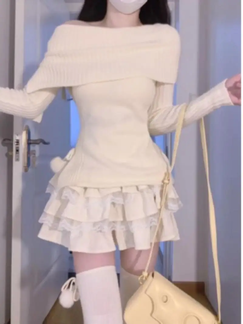 ฤดูใบไม้ร่วง 2024 เอวสูงลูกไม้ PUFFY กระโปรงผู้หญิง PLUS ขนาด Thiened ort เค้กกระโปรงสีอเนกประสงค์ Sle บัลเล่ต์ Desire