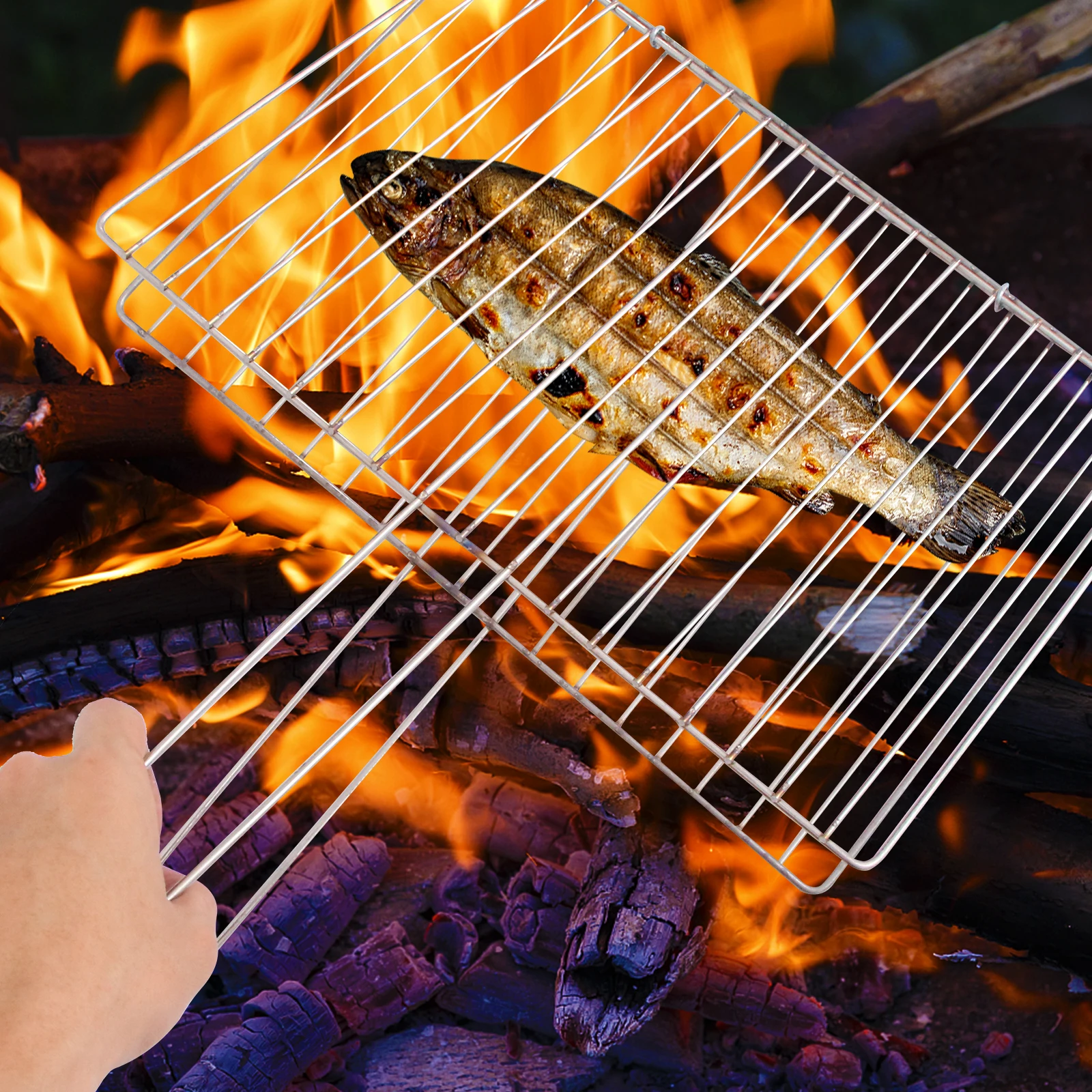 

Stainless Steel Barbecue Mesh Clamp Net Thickened Grill Tool Outdoor Camping Picnic Sausage Grilling Kitchen