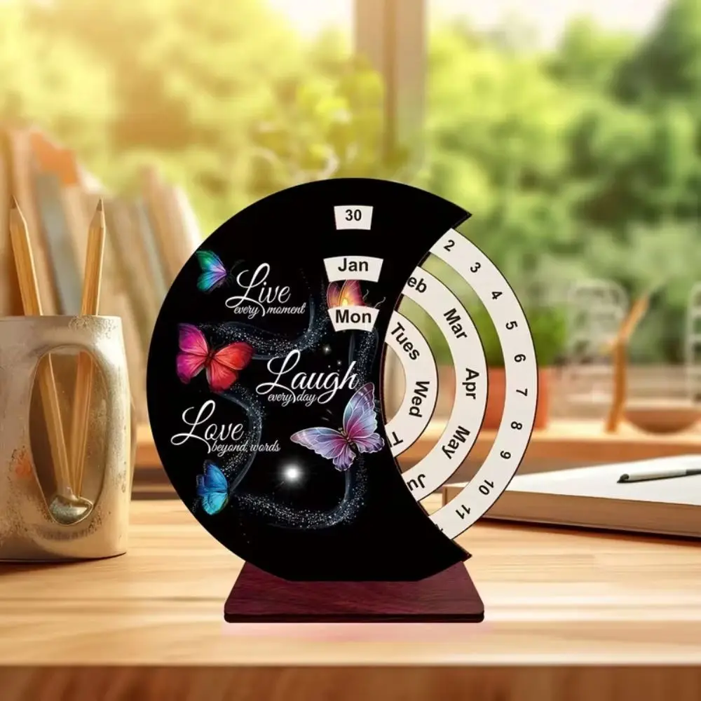 

Wooden Material Wooden Calendar Manual Rotating Rustic Style Perpetual Calendar Rotating Mechanism Desktop Decoration