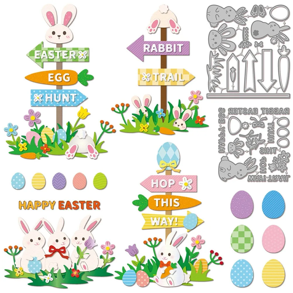 Oster-Straßenschild aus Kohlenstoffstahl, Schneideformen, Schablonen für DIY-Scrapbooking, Fotoalbum, dekorative Prägung, Papierkarte, Hase