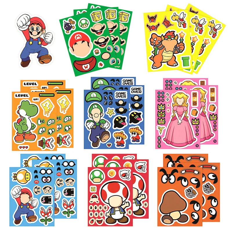 8 pezzi Super Mario Bros Puzzle adesivo Cartoon fai da te bambini decalcomanie assemblare puzzle adesivi educativi ragazzi ragazze giocattoli divertenti regali