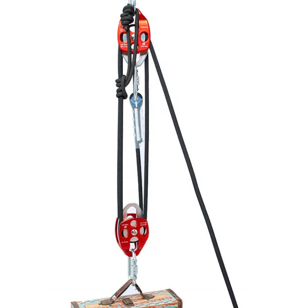4:1 mechanical advantage aluminum alloy pulley system with a load-bearing capacity of 140 kg, suitable for transportation