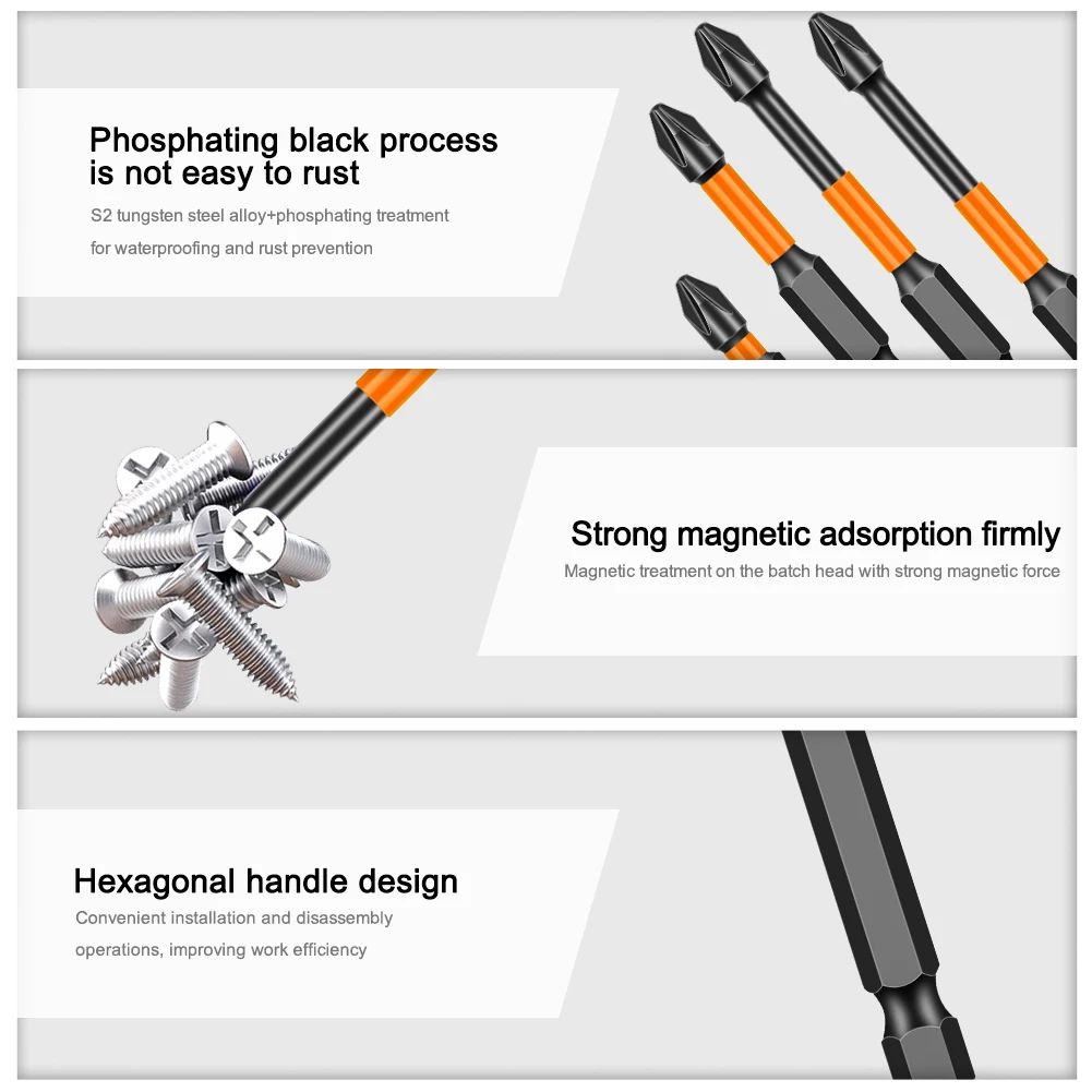 PH2 Strong Magnetic Cross Torque Head Screwdriver S2 Steel Electric Head High Hardness Magnetic Anti-slip Electric Drill Bit
