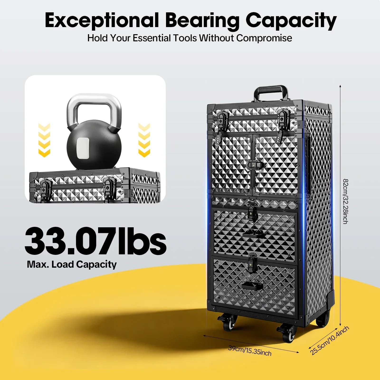 Rolling Lockable Makeup Train Case, Hairdressing Travel Case Cosmetology Case, Hair Stylist Travel Case Trolley for Barber Black