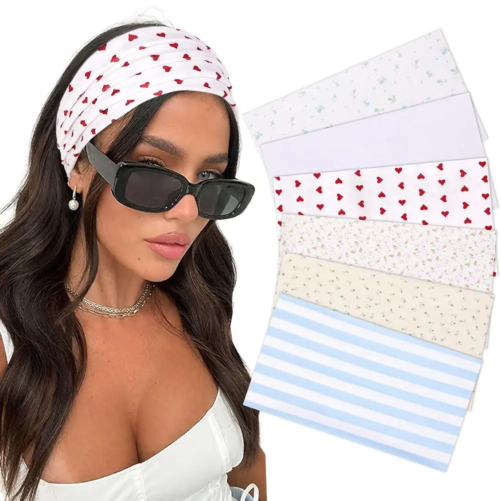 

6 Pcs Wide Headbands for Women Fashion Headband Stretch Headband Boho Floral Pattern Hair Band Workout Sport Hairband Access