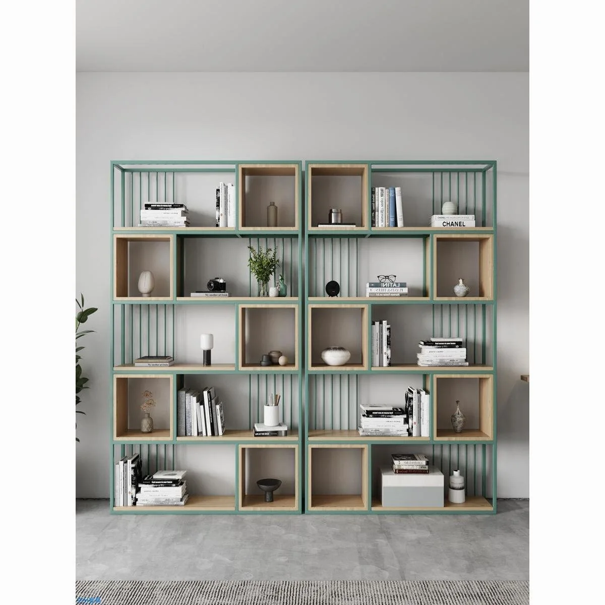 Office partition shelf Solid wood bookshelf Multi-layer floor display bookcase Solid wood Bogu frame Metal