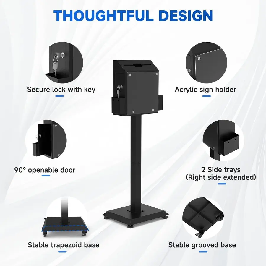 مجموعة صندوق الاقتراع مع عجلات صامتة آمنة ومتعددة الاستخدامات للمكتب والخيرية والمناسبات تتضمن قفلًا وسلوًا كبيرًا #5