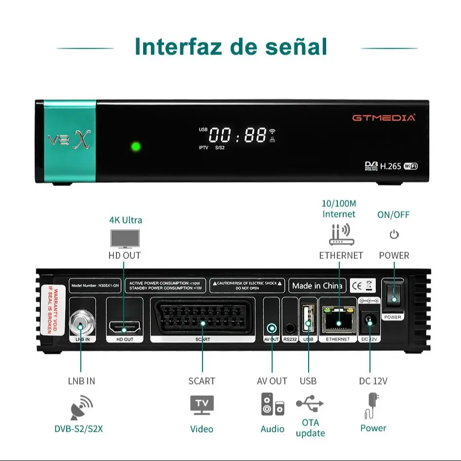 جهاز استقبال الأقمار الصناعية GTMEDIA V8X DVB-S/S2/S2X 1080P Full HD HEVC Main 10 Profile H.264 2.4G Wifi Ethernet ترقية LACAM 61W 70 M3U