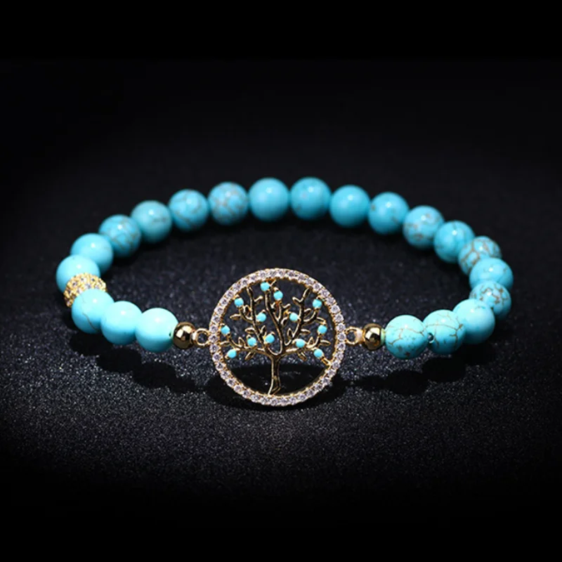 Tree Of Life Turquoise Bracelet For Women Luxury Brand Top Quality Natural Stone Hand Wrist Female Jewellry Jewelry Gift