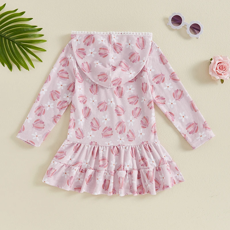 Toddler Girl Cover Up Terry Robe manica lunga con cappuccio costumi da bagno asciugamano Coverup Dress Zip-Up costume da bagno Wrap accappatoio