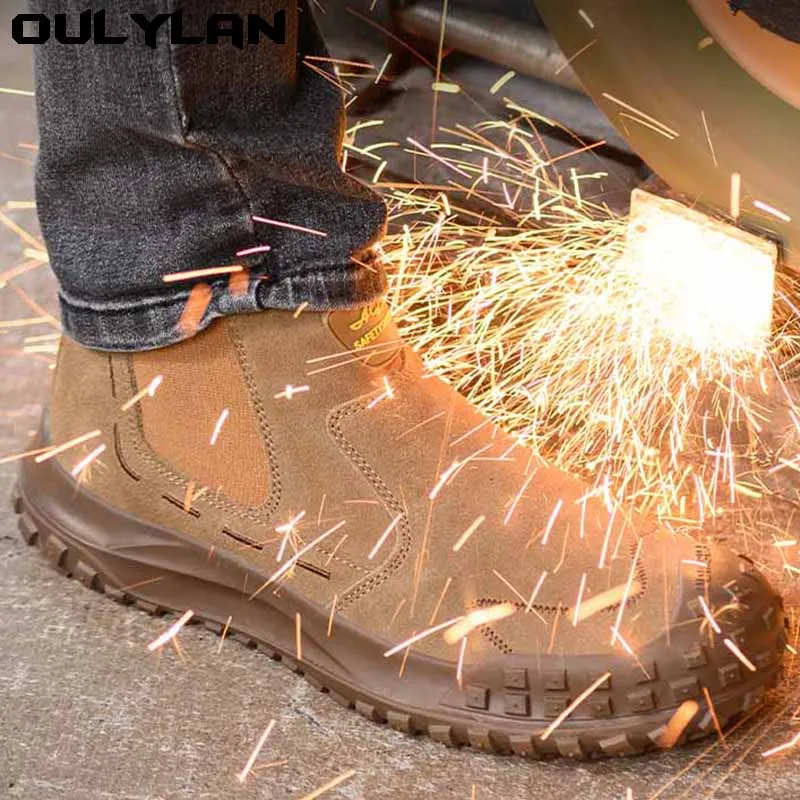 

Security Ankle Botas Cow Suede Leather Welding Sneakers Protection Men's Casual Steel Toe Covers Work Boots Worker Safety Shoes