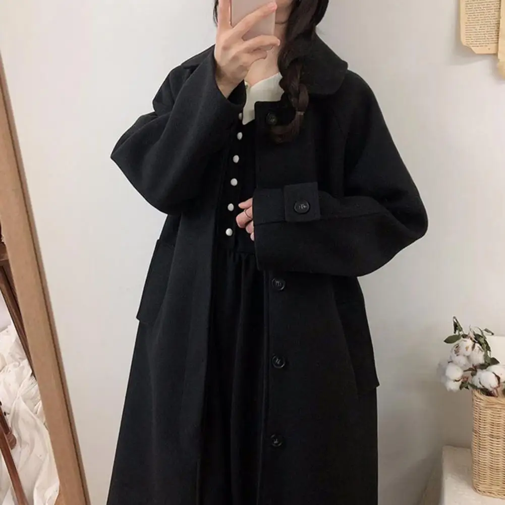 

Long-sleeve Solid Color Jacket for Women Women's Mid-length Solid Color Overcoat with Turn-down Collar Single-breasted for Fall