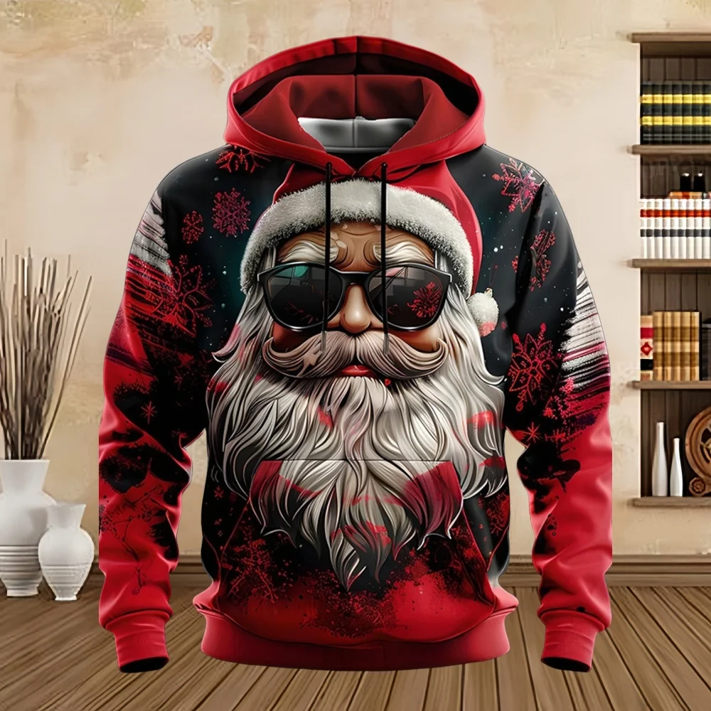 New Sweatshirts Santa Claus Funny 3D Prints Pullover Hoodie Kangaroo Pocket Designer Men\'s Clothing Fall Christmas Sweatshirt