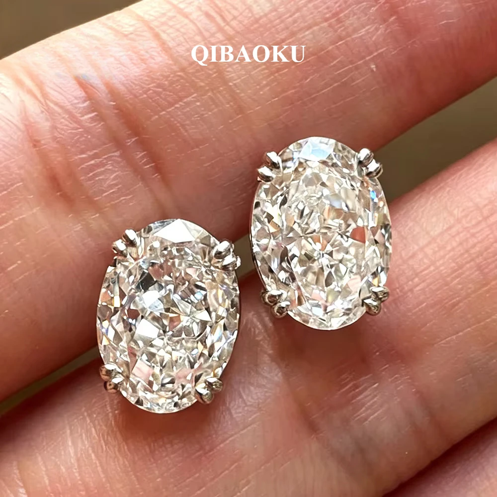 QIBAOKU 5CT Oval Moissanite Stud Earrings S925 Sterling Silver Solitaire Prong Set Ear Studs for Women Wear Gifts Jewelry 2026