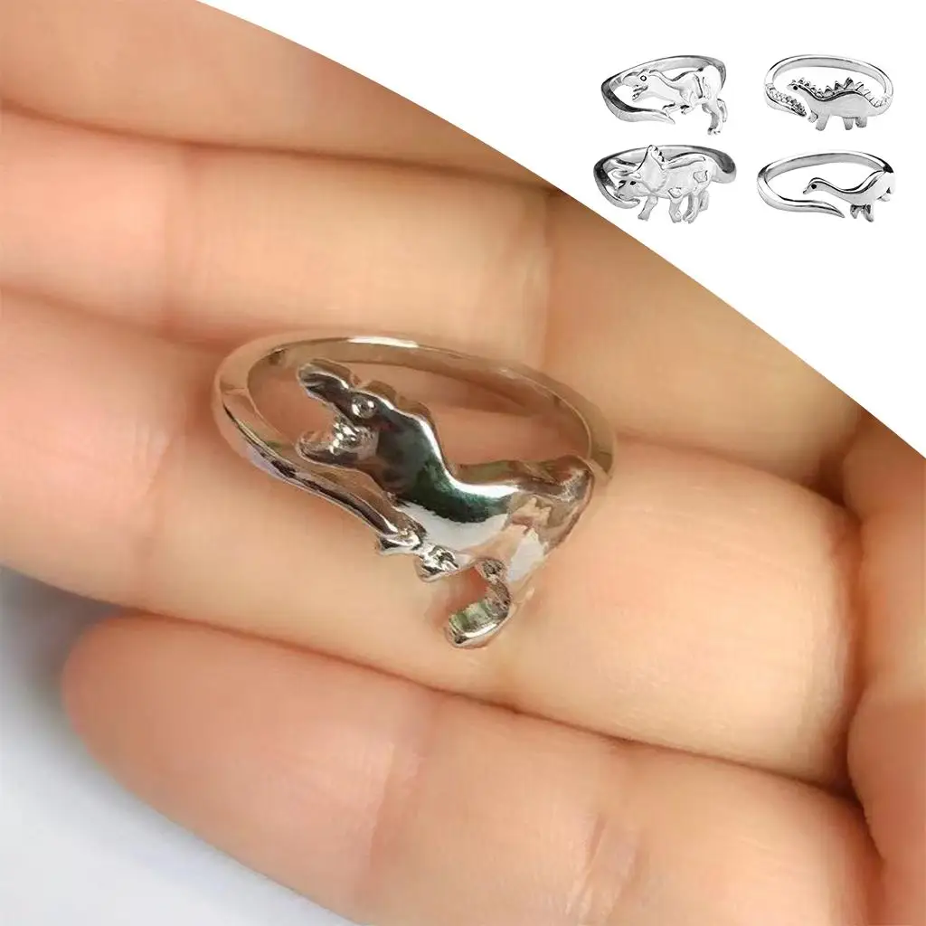 4 Pieces Stylish Alloy Rings, Dinosaur Theme ,Ornament Gifts for Couples Work Holiday Travel Halloween