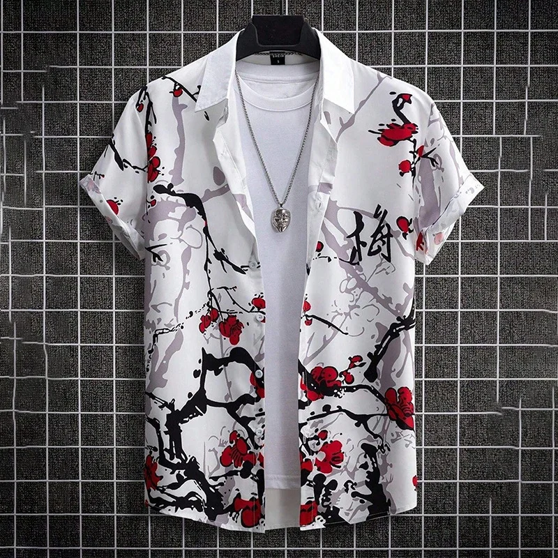 Summer Flower Graffiti 3D Print Men's Street Fashion Shirt - Suitable for Both Men and Women - Hawaiian Shirt Short-Sleeved Top