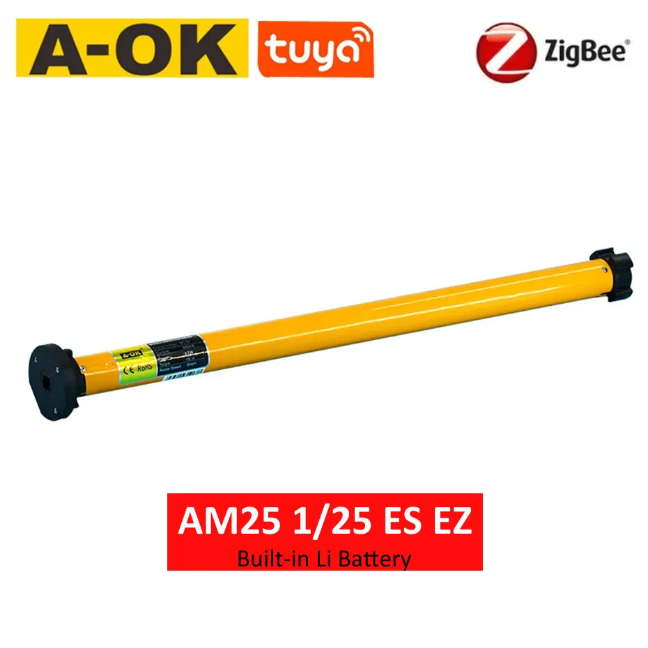 

A-OK AM25 1/25 Rolling Tubular Motor,RF433 Remote+Tuya Zigbee App,Built-in Li Battery,for Alexa/Google Assistant,for 38mm Tube