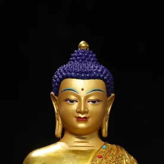 Old Bronze Gilded Painted Face Mosaic Gem Head backlight Medicine Buddha Lotus Buddha Terrace Amitabha Town house