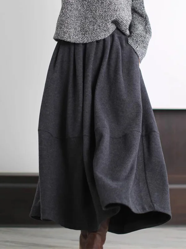 

Faionable Woolen Skirt for Women Casual Spring Autumn Large Size Midi Skirt Commute Sle Vintage Waist Design