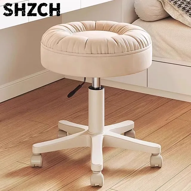 Beauty Salon Adjustable Swivel Stool with Wheels Compact Vanity Stool Computer Bench Nail Salon Barbershop Round Leather Stool