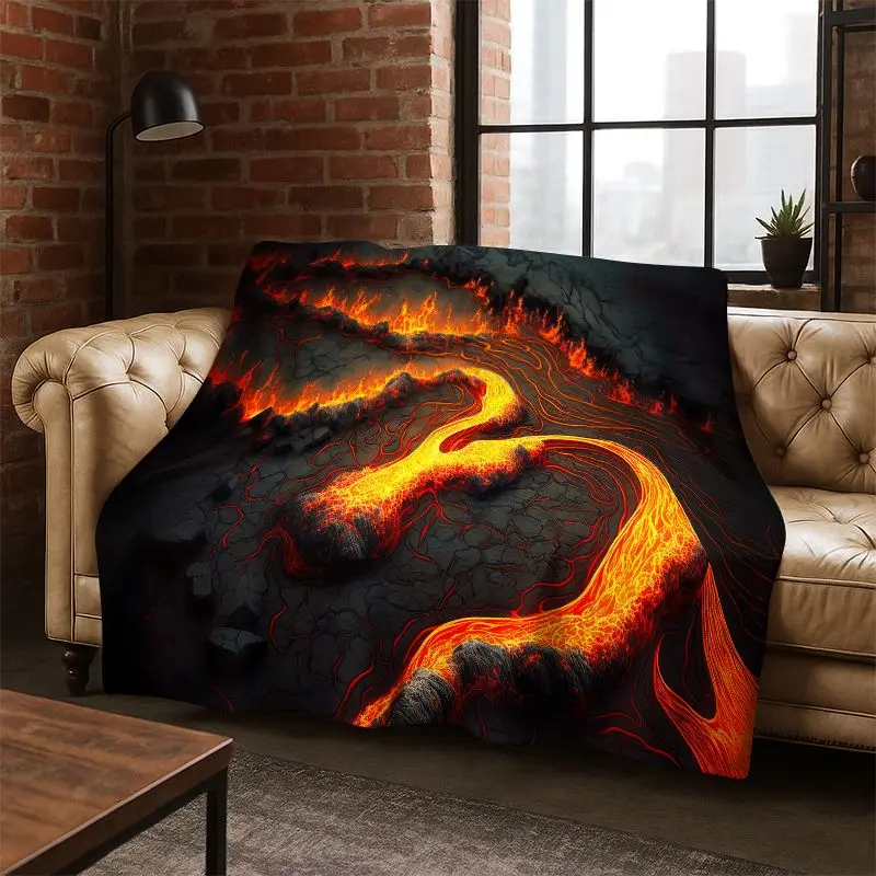 3D Illusion Volcano Flame Lava Magma Flannel Blanket Soft Warm Throw Blanket for Bedroom Living Room Bed Travel Camping Picnic