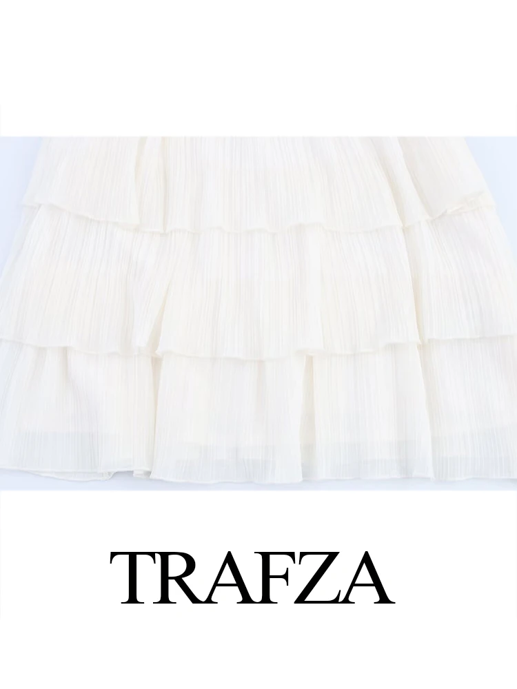 HH Women's Summer New Sweet Laminated Decorative Halter Neck Collar Dress Female White Sexy Backless Mini Sleeveless Dress