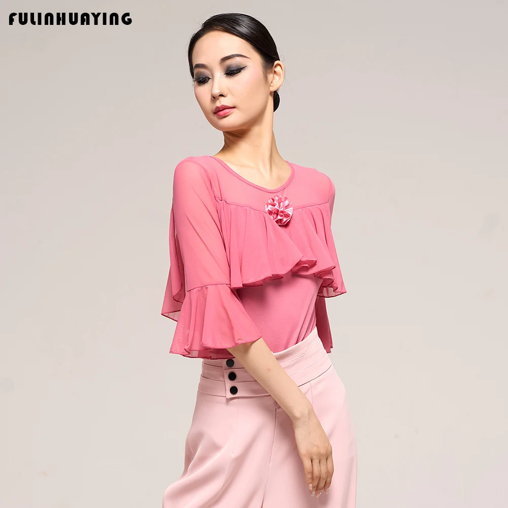 New Modern Dance Top, Waltz Dance Outfit, High-Quality Mesh Sleeve Safety Pants Top, Ballroom Standard Elegant Dancewear for Women