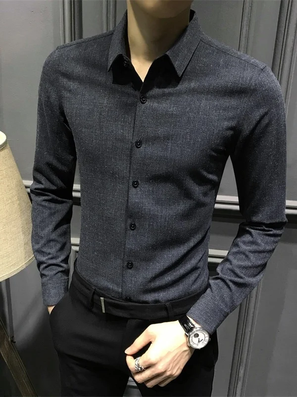 

2026 New Men's Long Sleeve Shirt Slim Fit Business Style Fashion Urban Youth Autumn Spring High End Casual Korean Version