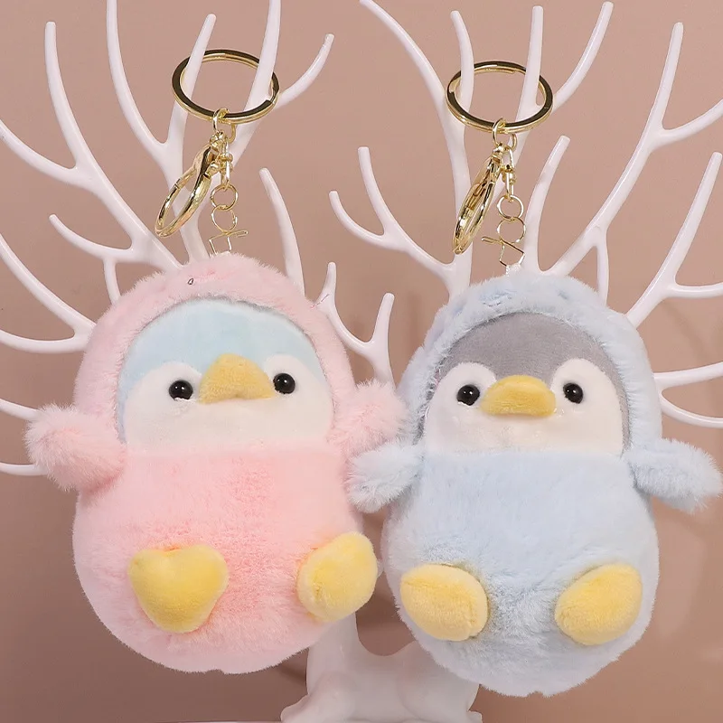 Kawaii Fluffy Penguin Plush Keychain Cartoon Round Penguin Stuffed Doll Bag Pendant Soft Keyring Backpack Decor Girls Gift