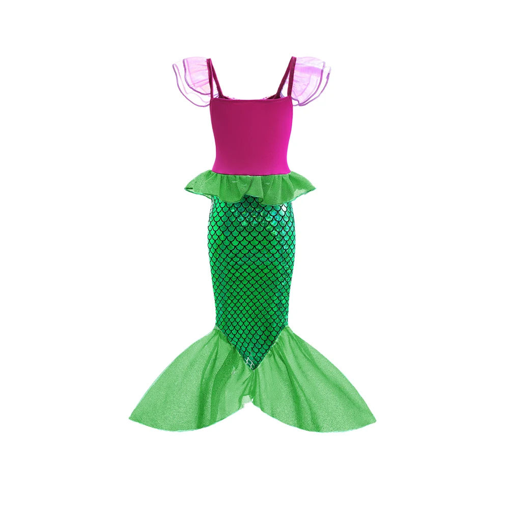 New Little Mermaid Ariel Princess Dress For Girls Short Sleeve Tulle Cosplay Costume Children Carnival Birthday Party Clothes