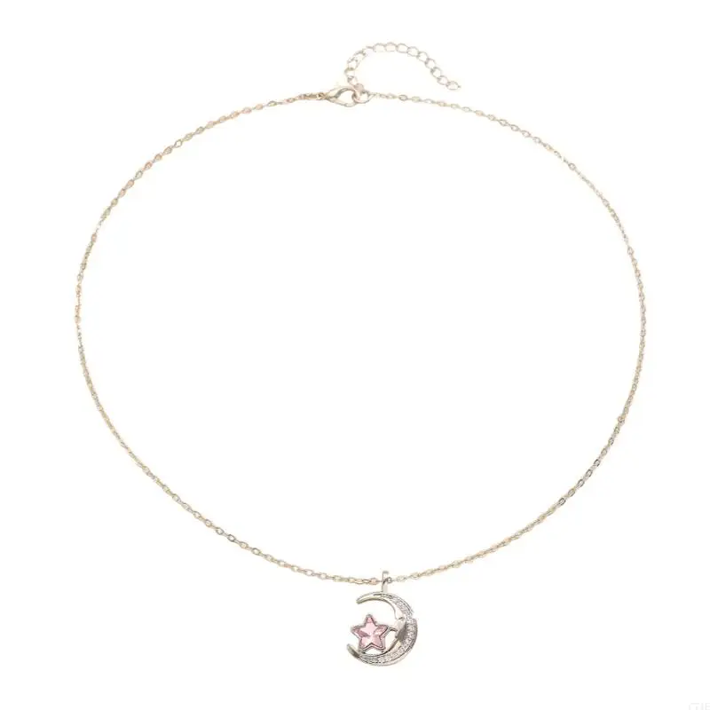  Fashionable Women Star Moon Pendant Necklace Featuring Colorful Zirconia for Daily Wear and Evening Event