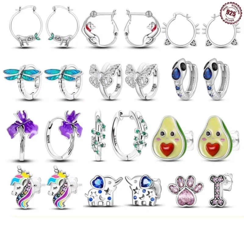 

MISEFF 36, стильные серьги-кольца из настоящего стерлингового серебра 925 пробы, серьги-кольца с изображением животного, кота, змеи для свадебного подарка, ювелирные украшения, стрекоза