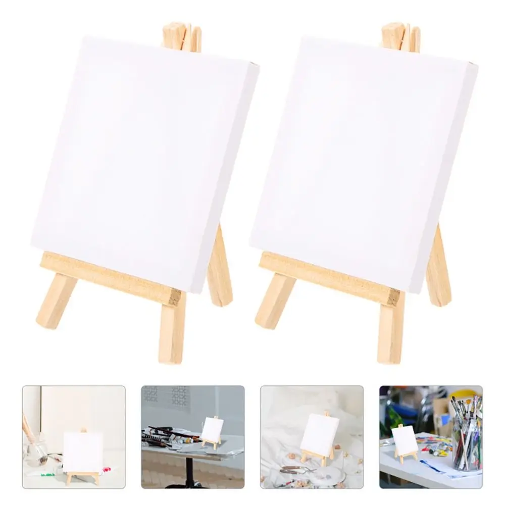 3Pcs Mini Blank Canvas Easel Set 10x10cm Small Tiny Painting Easel Multifunctional Wooden Frame Drawing Decoration Board