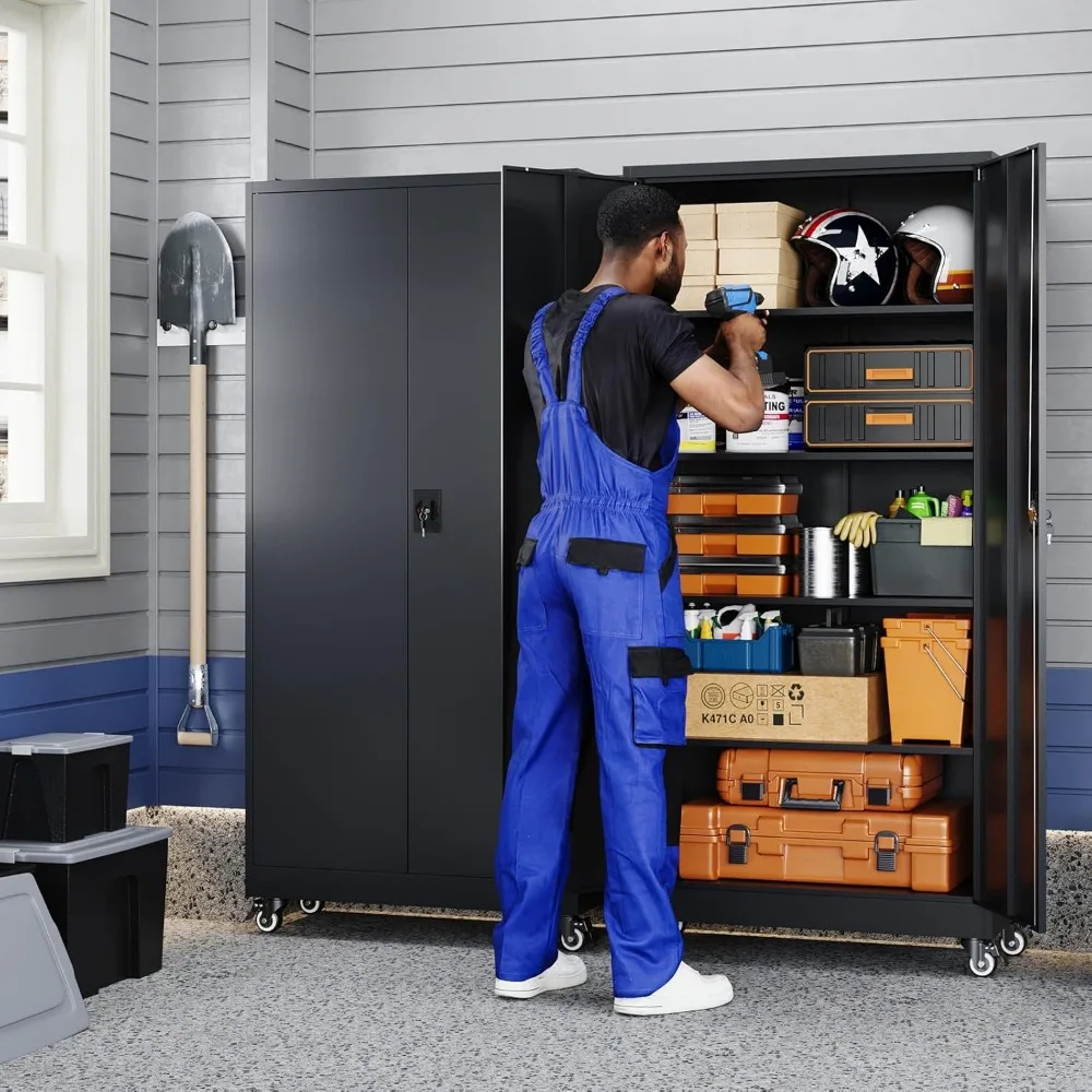 Adjustable-shelf Steel Storage Cabinet with Locking Doors, 75 Rolling Tool Cabinet for Home/Office Use