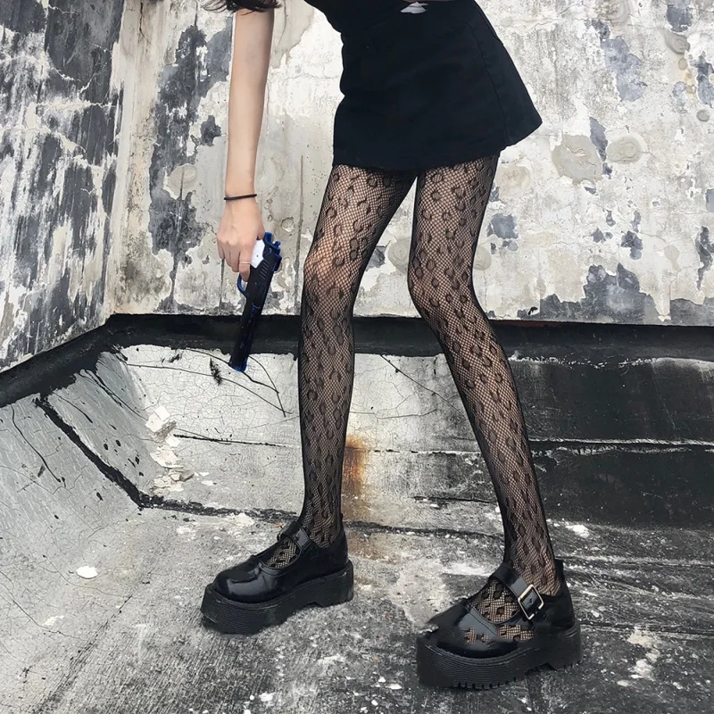 Black Leopard Print Slim-Fit Sexy Seduction Romper Fishnet Red Plaid Lace Stockings Female Student Base Spring and Summer Thin