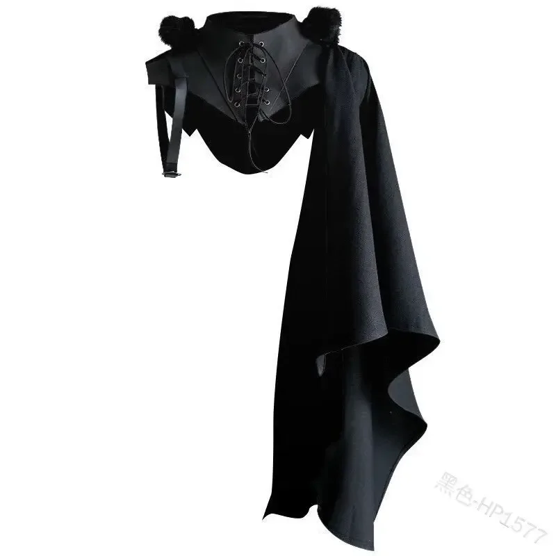 Unisex Medieval Cosplay Accessories Knight Gothic Cape Shawl Hooded Black Vampire Devil Crusader Punk Men Women Cloak Wizard