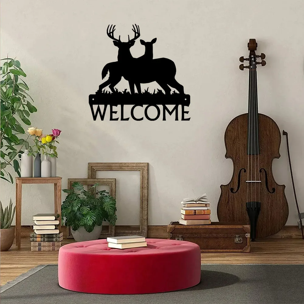 Adorable Deer Buck Artwork Wall Stickers – Cute Family Shape Welcome Sign. Lovely for Wildlife Enthusiasts and Home Decor.