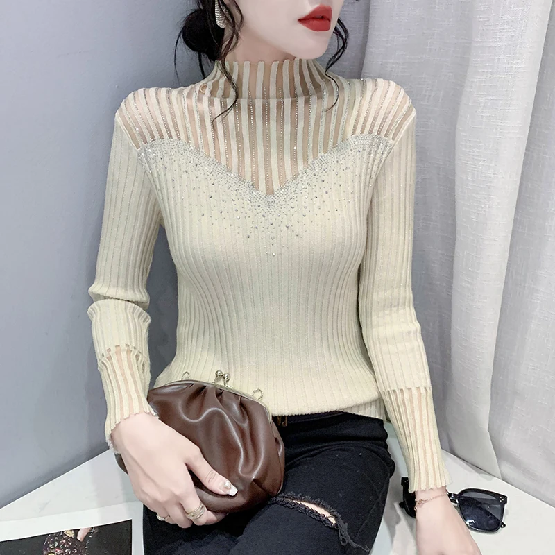 MadBlack European Clothes Sweaters Women Turtleneck Shiny Lurex Warm Slim Knit Top Long Sleeve Pullovers Fall Winter T39831JC