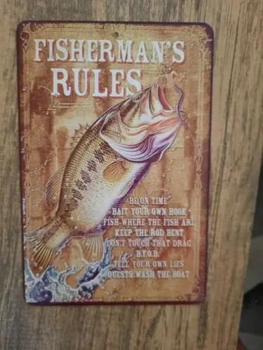 Fisherman's Rules 8x12 Metal Wall Sign