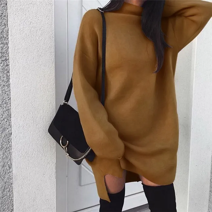 

Зимний женский свободный свитер для отдыха Dr Pullover irt, теплый термобелье с высоким воротником, длинный свек, прямой трикотаж средней длины