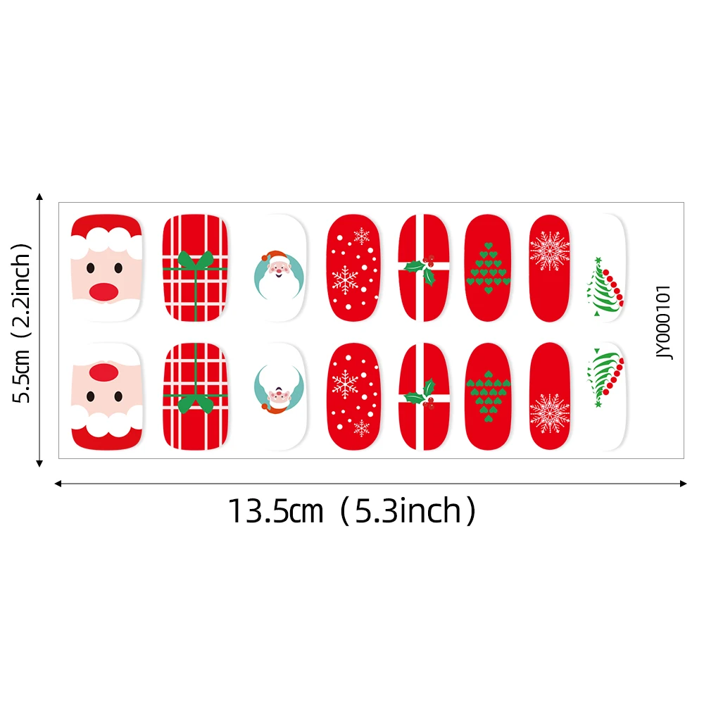 16枚入り クリスマス サンタクロース ジェルネイルアートステッカー 雪の結晶 クリスマスツリー ベーキング不要 ネイルラップ 冬 新年 マニキュア用