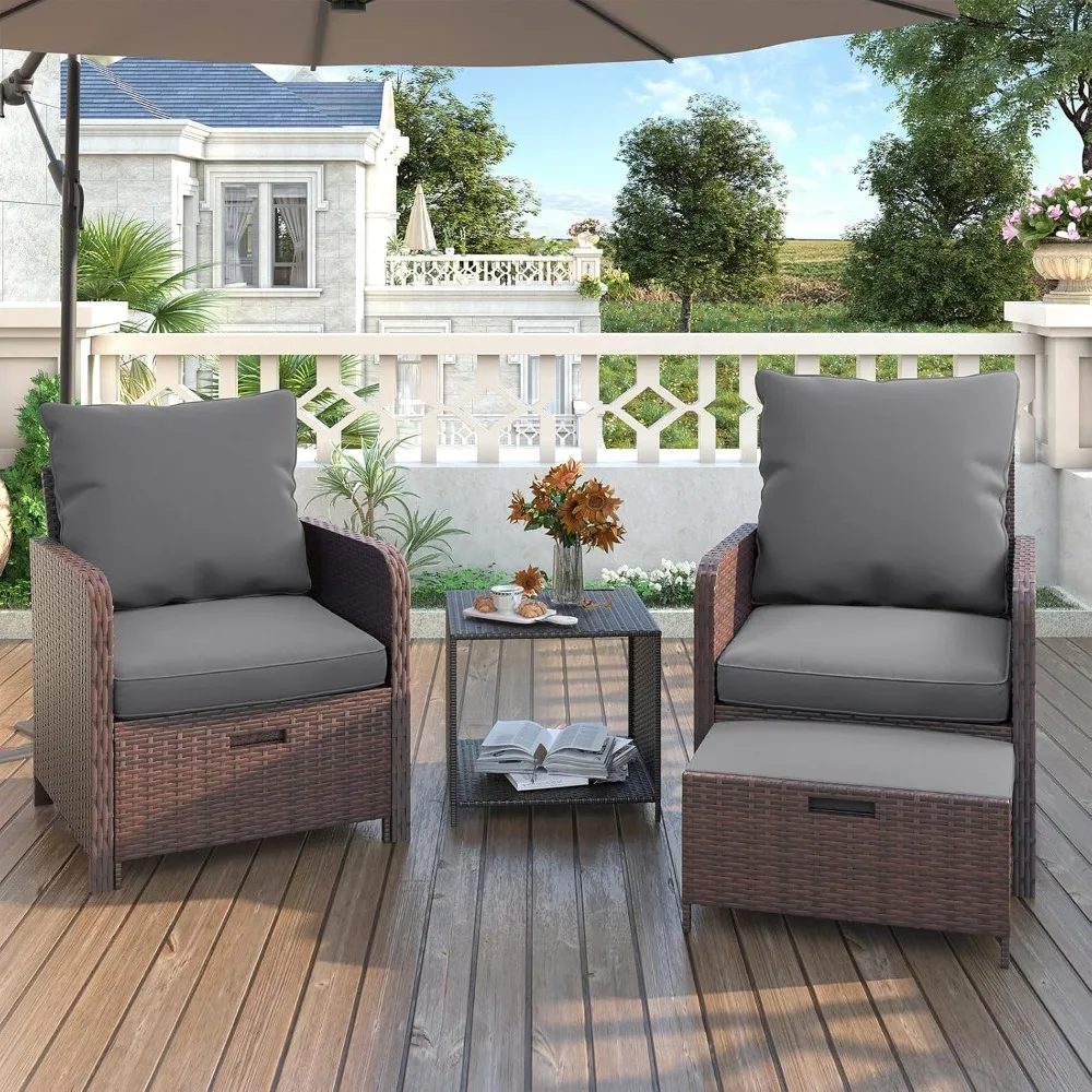 

Balcony Furniture, Terrace Chairs, 5-piece Set of Wicker Terrace Furniture with Footstool, Suitable for The Front Porch